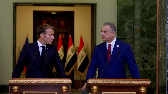 A Bagdad, Macron appelle à «ne pas baisser la garde» face à Daech, «qui demeure une menace»