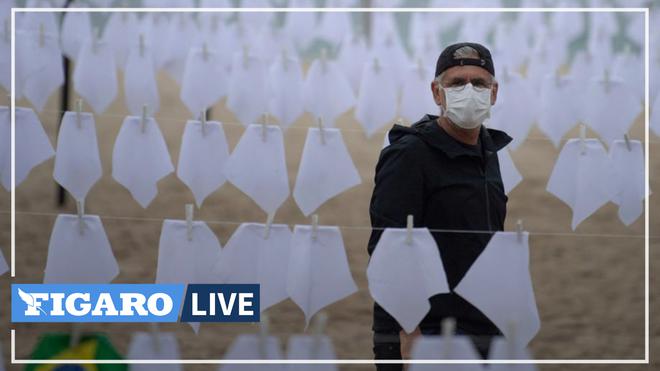 600 mouchoirs blancs installés sur la plage de Copacabana en hommage aux victimes du Covid-19