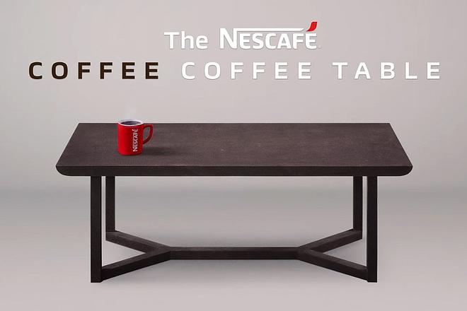 Une table basse fabriquée en marc de café, issus de capsules Nespresso usagées