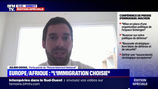Julien Odoul (RN) demande une "clarification" du statut d'Emmanuel Macron entre la présidence du Conseil de l'UE et sa possible candidature à la présidentielle