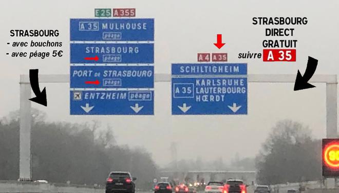 Attention : « Strasbourg » a disparu des panneaux au profit du péage du GCO