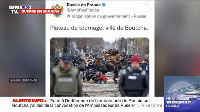 Jean-Yves Le Drian convoque l'ambassadeur de Russie après la publication d'un nouveau tweet "indécent" sur Boutcha