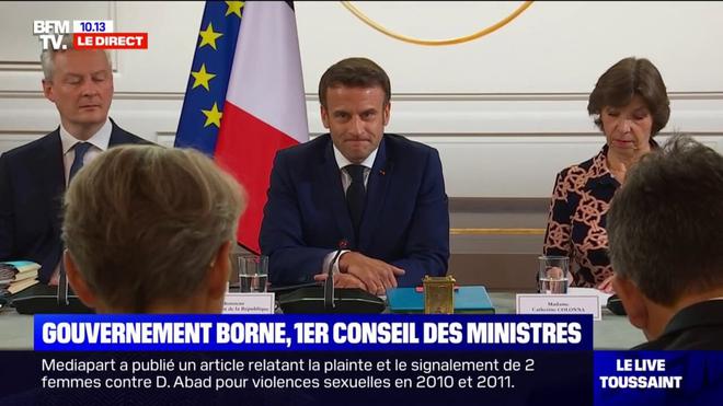 "Agir et rassembler": Emmanuel Macron introduit le premier Conseil des ministres du gouvernement Borne