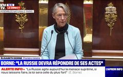 Guerre en Ukraine: Élisabeth Borne rappelle que la France "ne reconnaitra pas les annexions illégales de Vladimir Poutine"