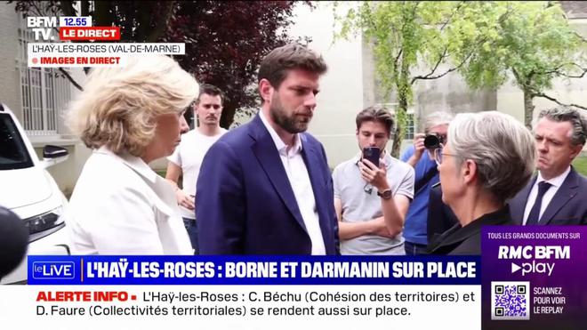 Élisabeth Borne et Gérald Darmanin aux côtés du maire de L'Haÿ-les-Roses après l'attaque sur son domicile