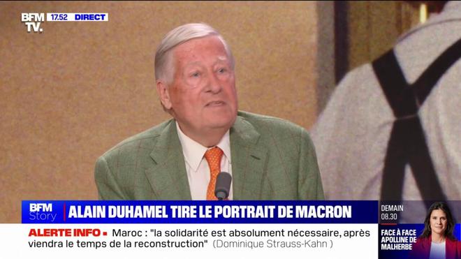 "Une fois passés les six premiers mois en 2017, ses rapports avec les Français n'ont jamais été naturels": Alain Duhamel présente son livre "Le Prince balafré", qui tire le portrait d'Emmanuel Macron