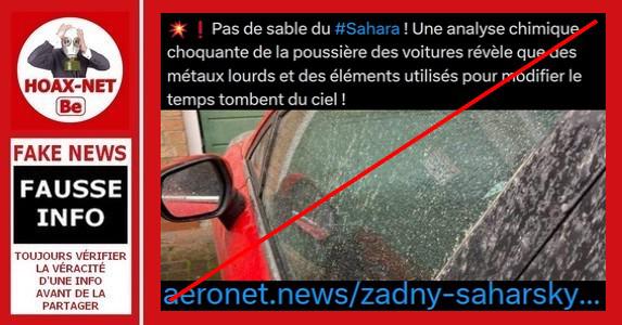 Non, les nuages de sable venu du Sahara ne sont pas composés de « métaux lourds » et d’éléments « utilisés pouvant modifier le temps ».