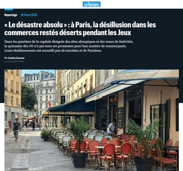 JO2024 : désastre économique des commerces parisiens !