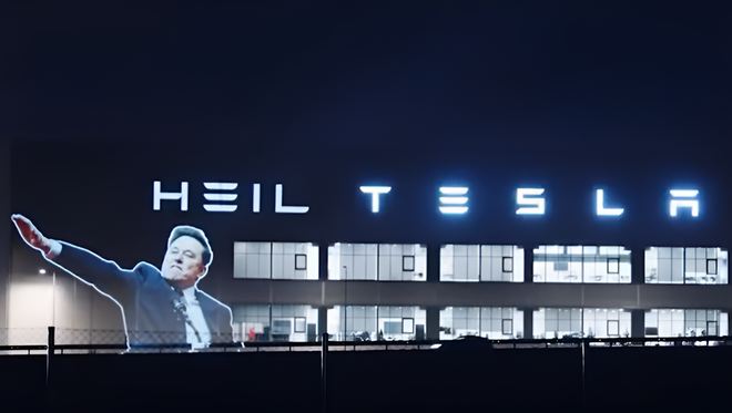 "Heil Tesla" : des activistes projettent le salut nazi d’Elon Musk sur son usine en Allemagne