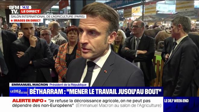 "Je mènerai le travail jusqu'au bout": depuis le Salon de l'agriculture, Emmanuel Macron s'exprime sur l'affaire Bétharram et assure que François Bayrou a "toute sa confiance"