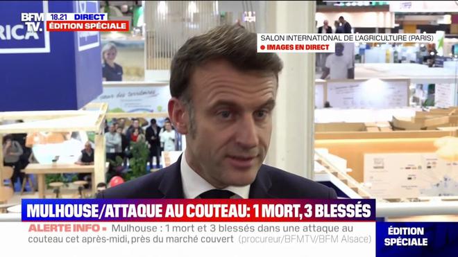 Attaque au couteau à Mulhouse: Emmanuel Macron adresse "la solidarité de la nation" aux familles des victimes