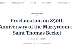 Proclamation du 850ème anniversaire du martyre de Saint Thomas Becket par Donald Trump à la MaisonBlanche.