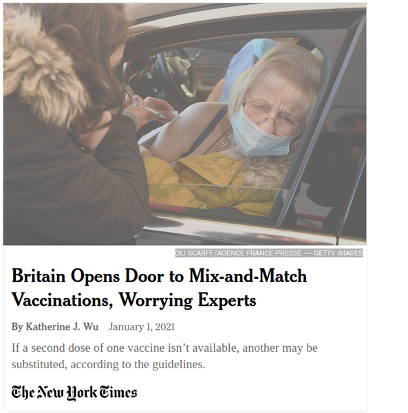 Vaccination hybride ARNm ET ADN autorisée en Grande Bretagne. New York Times