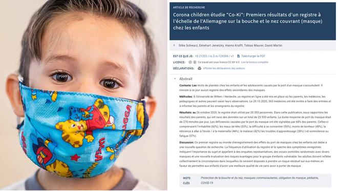 Première grande étude allemande importante sur les dégâts occasionnés par le port du masque chez les enfants