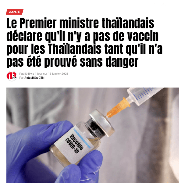 Covid-19 : le Premier ministre thaïlandais ne veut pas précipiter son peuple dans une vaccination hasardeuse !
