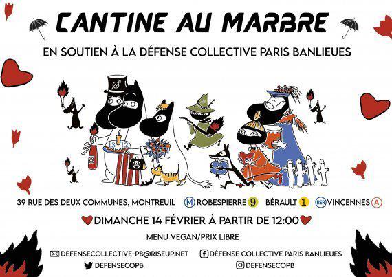 Cantine de la Défense Collective Paris-Banlieues au Marbré le Dimanche 14 Février à 12H