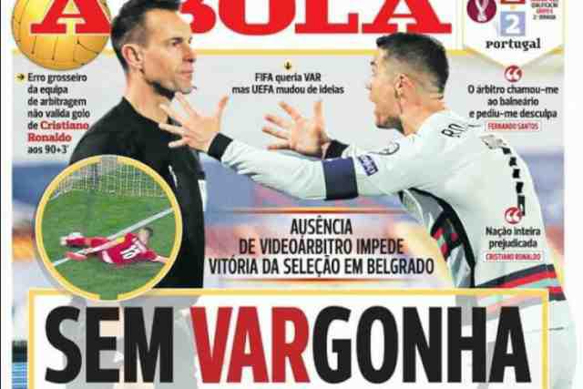 Foot - Qualif. CM - Portugal - La presse du Portugal accuse l'arbitre de « vol » après le but oublié à Cristiano Ronaldo