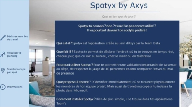 Spotyx, une appli collaborative sous Teams pour gérer présence au bureau et télétravail