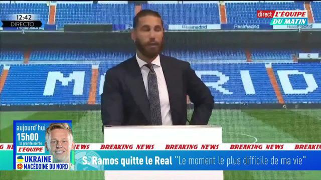 Foot - Espagne - Real - Les larmes de Sergio Ramos au moment de faire ses adieux au Real Madrid
